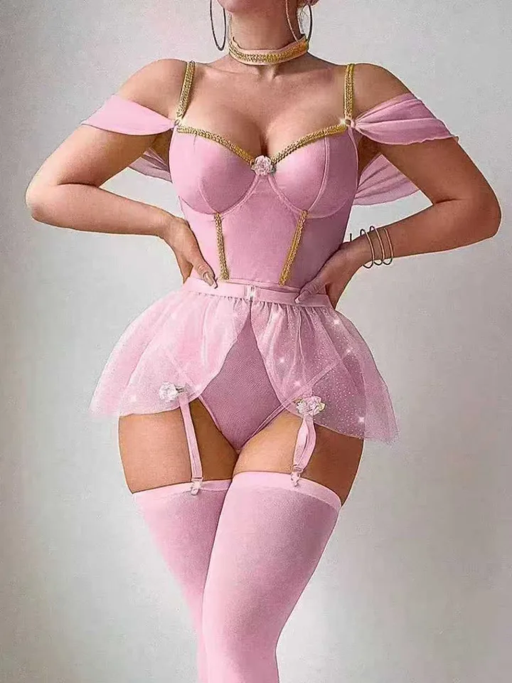 Fishnet Stocking Women - Bodysuit Seksi Mengkilap Satu Potong Dengan